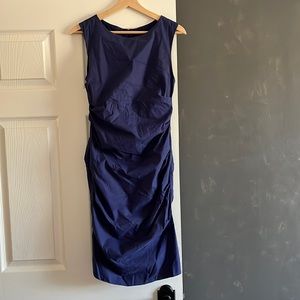 Nicole Miller | Sleeveless Ruched Midi Dress in Navy